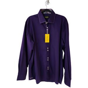 NWT $200 Banana Lemon Mens Long Sleeve Button-Up Shirt Purple Cotton Size XXL